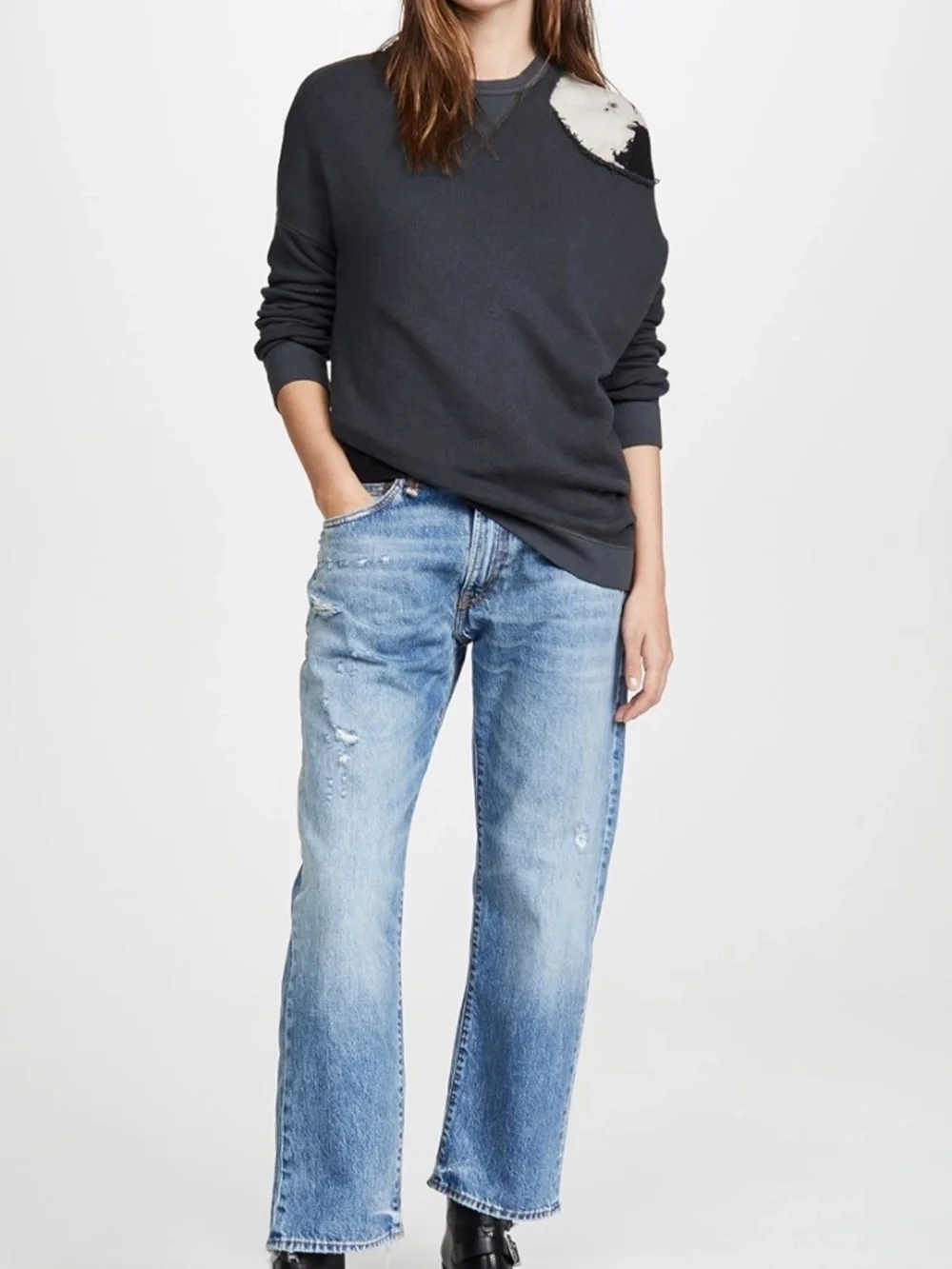 R13 Light Blue Distressed Boyfriend Jeans - Picture 3 of 13